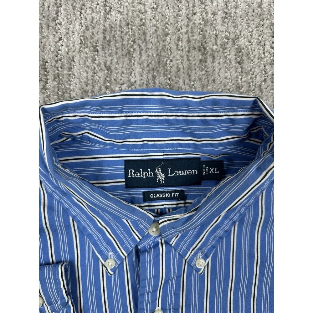 Polo Ralph Lauren Classic Fit Blue Striped L/S Button Down Dress Shirt Men's XL